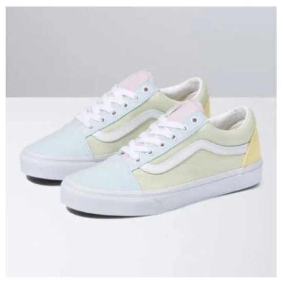Girls Old Skool Pastel Color Block Vans in Dusty Blue/Green/Yellow NWOT - Picture 1 of 5